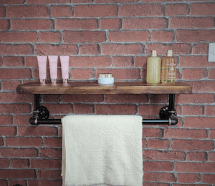 Rustic Wooden Shelf with Industrial Towel Rail