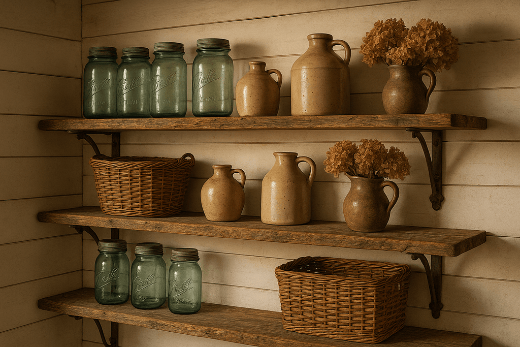 Rustic farmhouse style shelving 