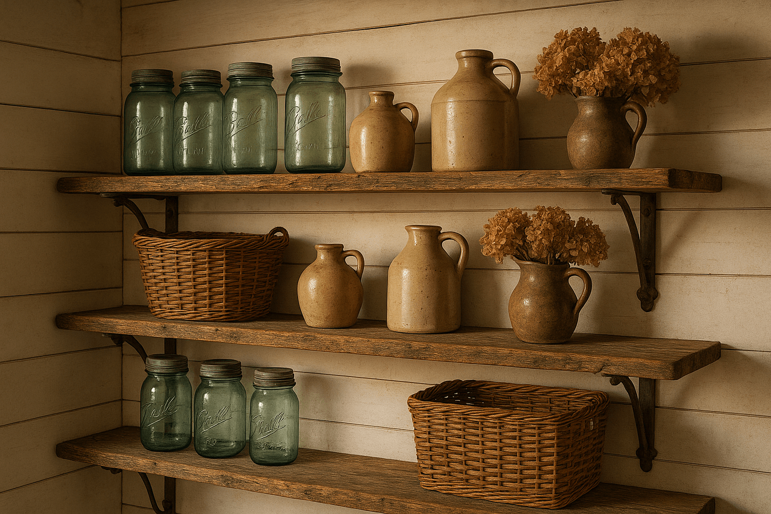 Rustic farmhouse style shelving 